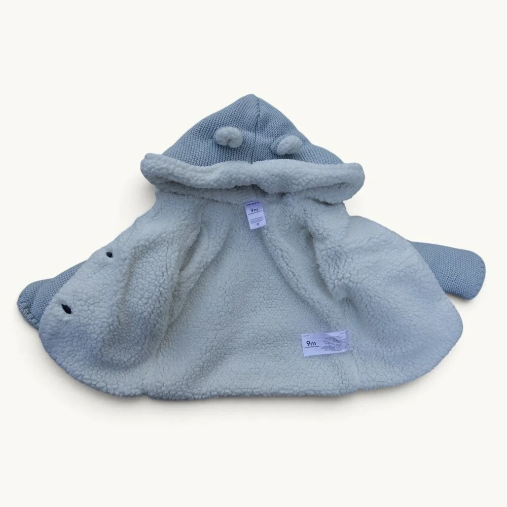 Carter's Baby Light Blue Knit Sherpa Lined Hooded Sweater Jacket Size 9M